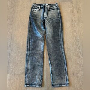 Frame Denim Le Sylvie Shimmering Metallic Black Slender Straight Jeans